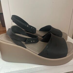CROCS Women's Black and‎ Beige Wedge Sandals